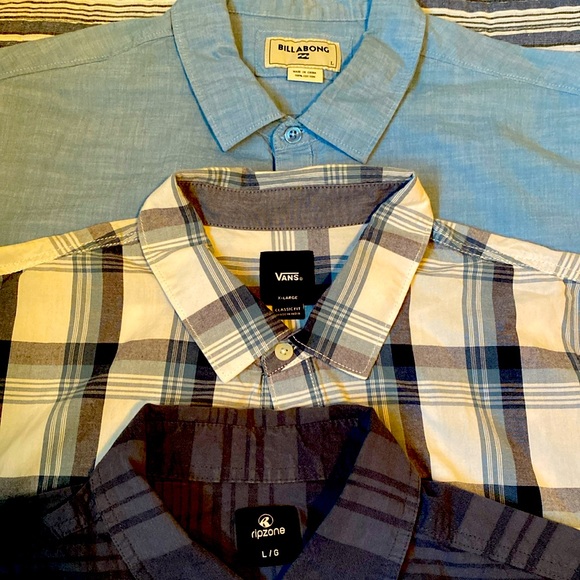 Billabong/Vans/Ripzone short-sleeve men’s shirts, Size L/XL/L. Various Blues. - Picture 2 of 2